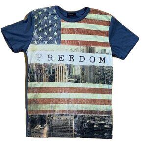 Freedom America Men’s Medium Tshirt Blue Short Sleeve USA Flag Patriotic